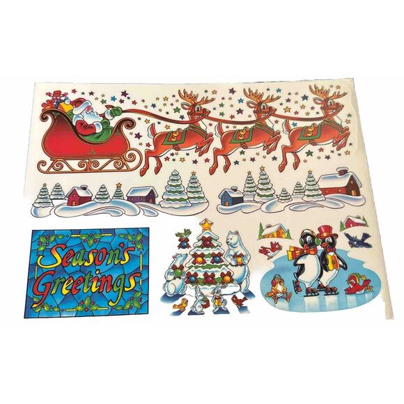 VTG Christmas Static Cling Window Decorations Super Signs 4 Holiday Sheets NEW - Picture 2 of 7